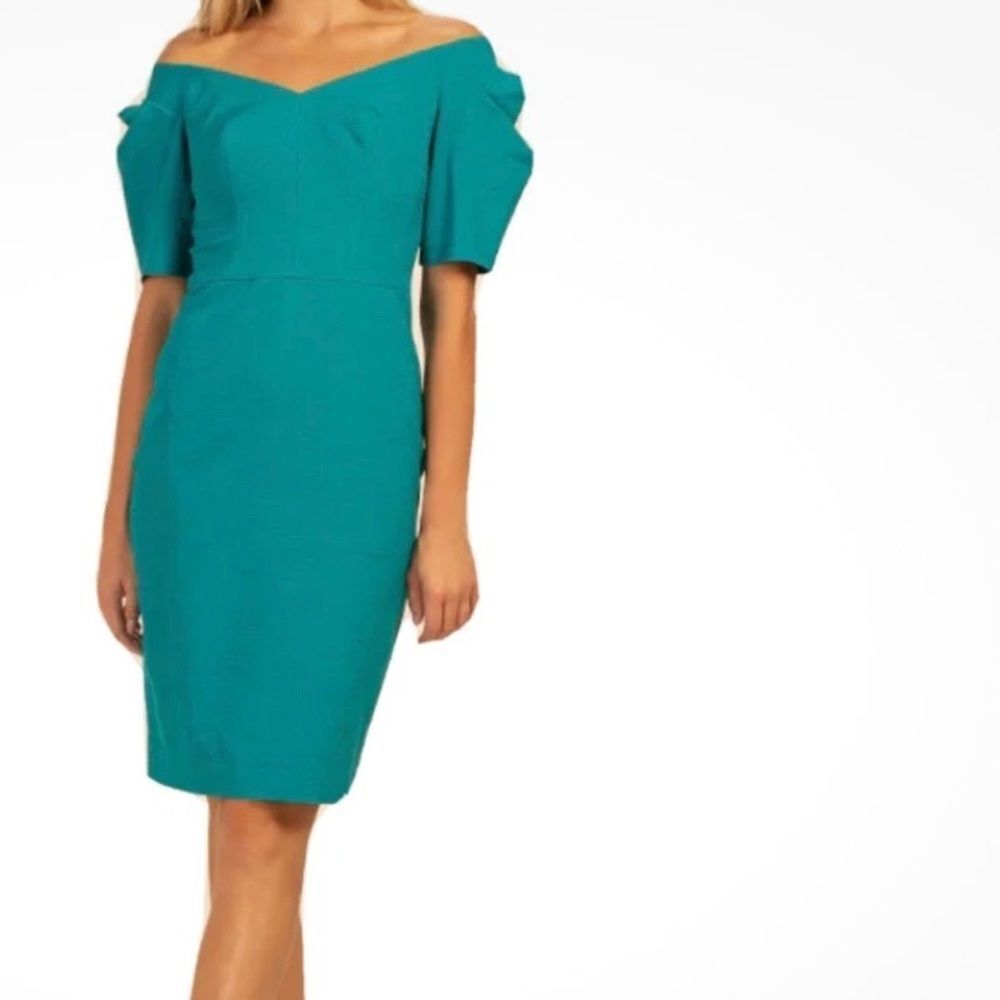 Trina Turk Women's Poofy Sleeve Witty Dress, Teal Green, Size 4, NWT